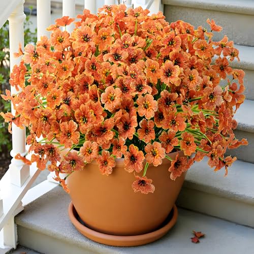 Uieke 72 Bundles Artificial Fall Flowers for Outdoors UV Resistant No Fade Faux Autumn Plants for Outside Home Garden Wedding Party Fall D??cor (Orange)