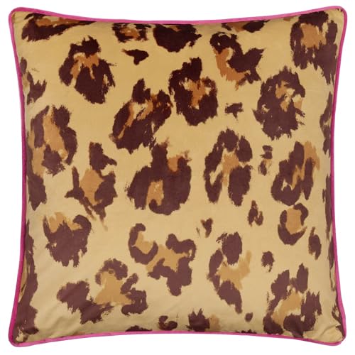 furn. True Leopard Piped Velvet Feather Rich Cushion - Multicolour - 43x43cm