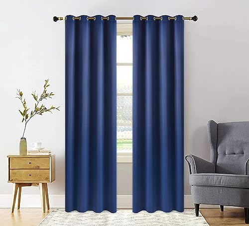PI Blackout Curtains Extra Long, Grommet Thermal Insulated Room Darkening Door Curtains Window Treatment for Living Room/Bedroom/French Door/Home Decoration 1 Panel (Navy, W52XL120)