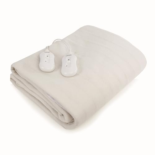 Carmen King Size Fitted Electric Under Blanket with Overheat Protection, 65W x 2, 203 x 152cm + 40CM Skirt, White, C81191