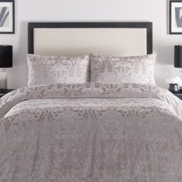 Laurence Llewelyn-Bowen - Linen Embossed Damask Duvet Cover - King Bedding Size (230 x 220cm) - 2 Pillowcases - Cream Linen Velvet Damask Bedding - Luxury Bedding Set - Jacquard Duvet Set