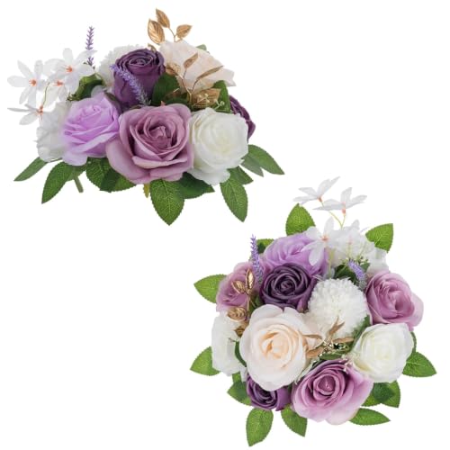 BLOSMON Artificial Flowers Ball Wedding Centerpieces 2 Pcs Lilac Rose Artificial Flower Center Pieces Decoration for Table Silk Kissing Ball Faux Floral Bouquet Arrangements for Home Party DIY Decor