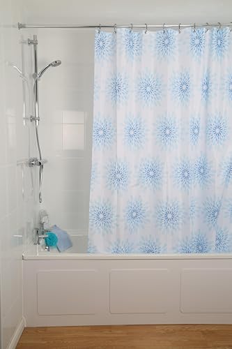 Croydex Blue Splash Design Shower Curtain, 1800 x 1800mm - Water-Resistant Fabric - Cling-Resistant Weighted Hem - Rust-Resistant Metal Eyelets - 100% Polyester - Machine Washable