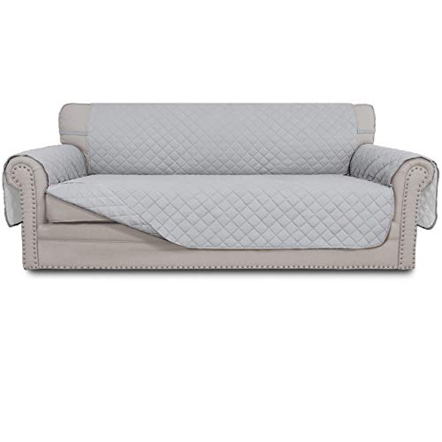 Easy-Going 4 Seater Sofa Slipcover Reversible Sofa Cover Water Resistant Couch Cover with Foam Sticks Elastic Straps Furniture Protector for Pets Children Dog (XX-Large, Light Gray/Light Gray)