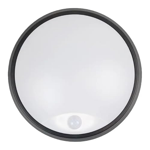 Bright Source Outdoor LED Circle Bulkhead, Black, IP44, 10W, 1000lm, Black, PIR Motion Sensor, Adjustable Light Colour 3000K 4000K 6000K
