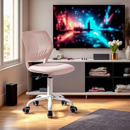 FurnitureR Video Game Chairs,Modern Pink Minimalist Design,Equipped with Five Swivel Wheels,Ergonomic Backrest to Relieve Spinal Fatigue,Adjustable Height to Meet Gaming Needs,For Gaming Halls