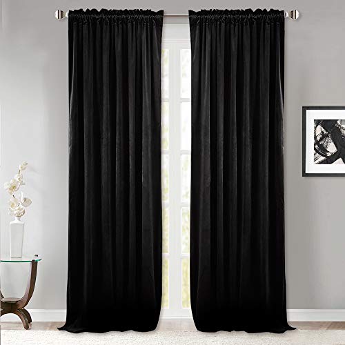 StangH Black Blackout Curtains 105 inches Premium Velvet Thermal Insulated Drapes for Bedroom, Heavy Soft Curtains with Noise Reduction for Studio, W52 x L105, 2 Panels