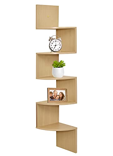 Greenco 5-Tier Corner Wall Shelves - Floating, Tiered Storage Organizer for Bedrooms, Bathrooms, Kitchens, Offices, Living Rooms