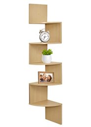 Greenco 5-Tier Corner Wall Shelves - Floating, Tiered Storage Organizer for Bedrooms, Bathrooms, Kitchens, Offices, Living Rooms