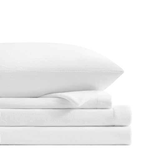 Petrichor Flannel Fleece Queen Size Sheet Set White ??? Ultra Soft Anti-Static Plush Bedding, 4 Piece (1 Fitted Sheet, 1 Flat Sheet, 2 Pillowcases)