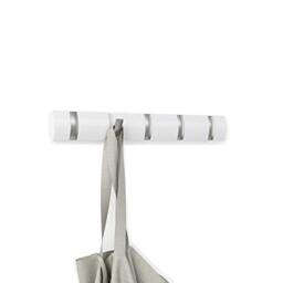 Umbra Flip Wall-Mounted Coat Rack with 5 Hooks – Modern, Space-Saving Storage for Hats, Jackets, Bags, Entryway, Mudroom, Closet, Bathroom, Bedroom – White/Nickel