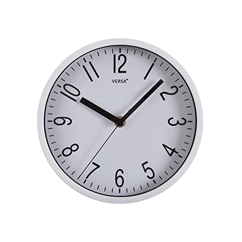 Versa Raven Silent Decorative Wall Clock NEW MECHANISM AND IMPROVED QUALITY for Kitchen, Measurements (H x L x W) 20 x 4,3 x 20 cm, Polypropylene, Colour White and black