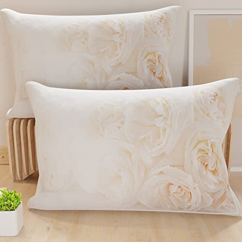 PETTI Artigiani Italiani - Bed Pillowcases, Set of 2 Pillow Covers 40x80 cm, Cushion Cover in Hypoallergenic Microfibre, Made in Italy, Floral Bianco Pattern