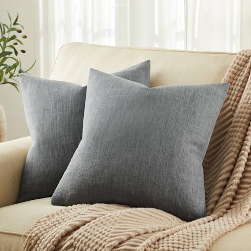 ZeeMart Rustic Linen Throw Pillow Covers Set of 2, Dark Grey 18x18in - Textured Pillow Case, Rustic Cotton Linen Fabric, Modern Farmhouse Cushion Covers for Sofa Bed Living Room Home Decor