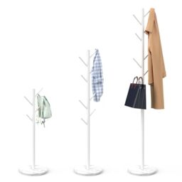 Heavy Duty Coat Rack with Natural Marble Base, Freestanding Metal Coat Stand with 8 Hooks, Modern Stable Coat Hanger Tree for Bags, Jacket, Clothes, and Hats, White Metal