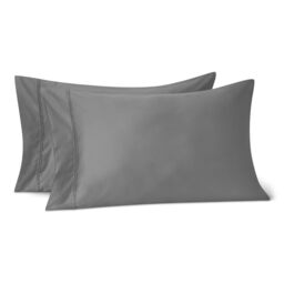 Amazon Basics Cotton Sateen Pillowcases, 400 Thread Count Pillow Cases 2 Pack, Super Soft, Standard 50 x 80 cm, Dark Grey