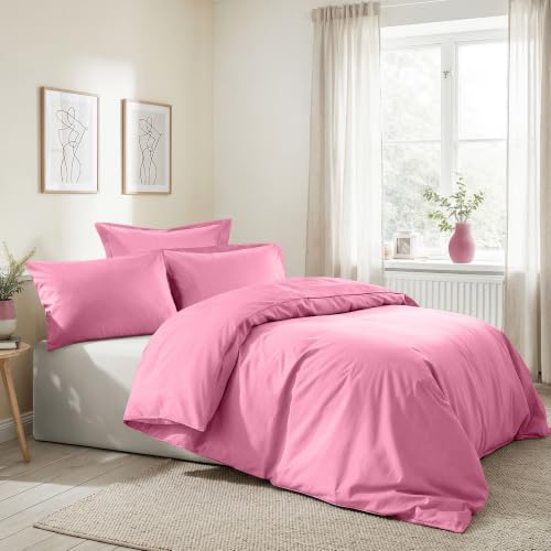 Nuit Des Rêves Premium Ranforce Double Quilt Cover Set (DE), 100% Cotton, Pink, 200 x 200 cm Quilt & 2 x 80 x 80 cm Pillowcases, Soft, Breathable, Perfect for Cosy Bedrooms