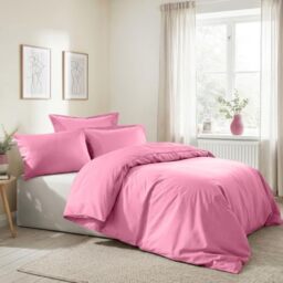 Nuit Des Rêves Premium Ranforce Double Quilt Cover Set (DE), 100% Cotton, Pink, 200 x 200 cm Quilt & 2 x 80 x 80 cm Pillowcases, Soft, Breathable, Perfect for Cosy Bedrooms