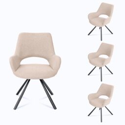 MEUBLE COSY Dining Chairs Set of 4 Fabric Upholstered Corner Armchair with Arms Backrest for Dressing Table Desk Lounge Living Room Kitchen Bedroom Home Office, Metal Legs, Beige