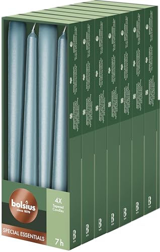 Bolsius - Smooth Taper Candles - Blue Metallic - 24.5 cm - Pack of 32 - Decorative Candles - Palm Oil Free
