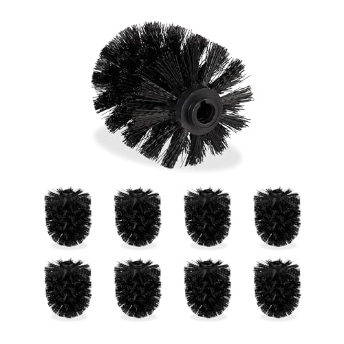 Relaxdays Toilet Brush Replacement Heads, Set Of 9, Pack Of WC Brushes, Plastic, 12 mm Thread, D: 7 cm, Black