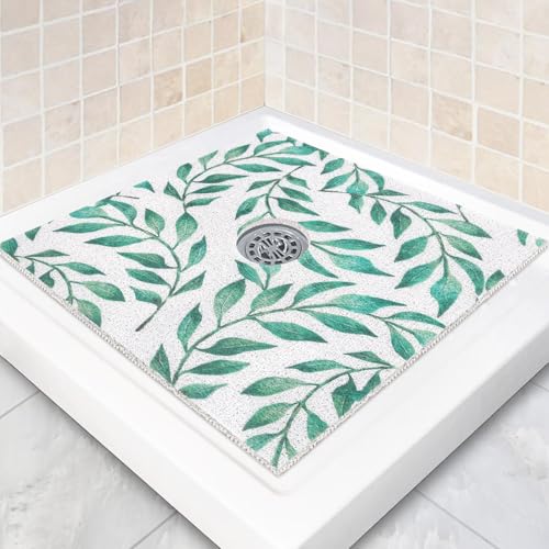 Square Shower Mat Non Slip: 32 x 32 Inch Extra Large Shower Mats with Drain Hole in Middle - PVC Loofah Anti Slip Shower Floor Matt for Inside Shower