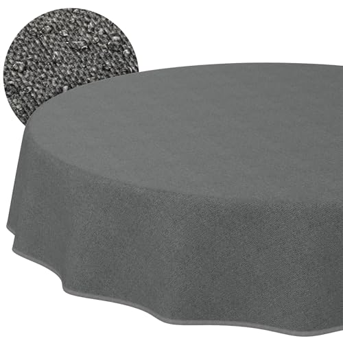 ANRO Washable Tablecloth Dark Grey Linen Look with Hem Round Diameter 120 - Edged with hem, table linen made of coated fabric, dirt and water-repellent, easy to clean, washable at 30 ??C