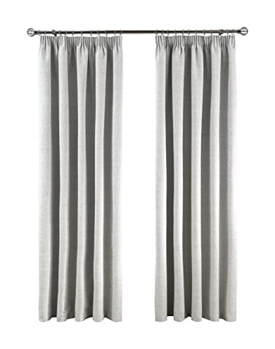 Sleepdown Textured Rib Weave Pencil Pleat Blackout Lined Curtains Thermal Insulated for Bedroom and Living Room 90 x 54 Inch Grey 2 Panels