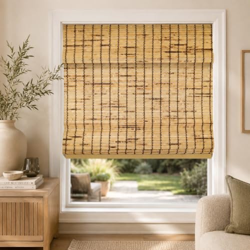 "CHICOLOGY Bamboo Blinds, Bamboo Shades, Roman Shades for Windows, Roman Window Shades, Window Shades for Home, Bamboo Shades for Patio, Blinds & Shades, Window Shade, Tortoise, 27""W X 64""H"