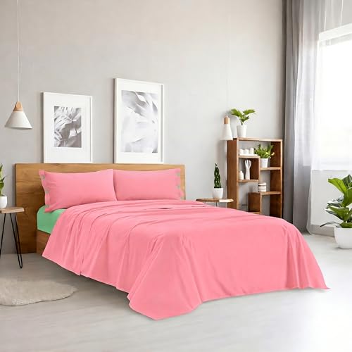 Ruggeri - Complete Double Bed Set - 100% Cotton - Good Vibes Collection (Pink and Green)