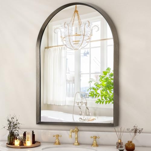 "HLFMVWE Arched Mirror Bathroom Wall Mirror 16""x12"" Brushed Metal Vanity Wall Mounted Mirror for LivingRoom Bedroom Entryway Room Home Decor"
