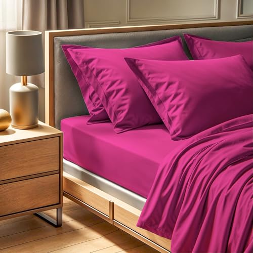 100% Cotton Ranforce King Fitted Sheet (160 x 200 + 30 cm) in Dusty Rose - 155 Thread Count - Machine Washable at 30°C - Soft & Durable Bedding