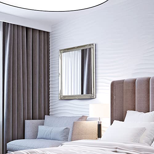 "NEW LARGE 24"" X 20"" SHABBY CHIC STYLE SWEPT BEVEL GLASS WALL/HALL MIRROR - 5 COLOURS AVAILABLE - PLEASE USE THE DROP DOWN AT THE SIDE OF THE PHOTOGRAPH TO SELECT THE COLOUR YOU REQUIRE, Silver"