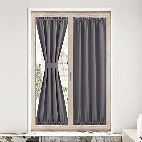 NICETOWN Thermal Insulated Window Curtains for Winter, Heavy Thick Solid Kitchen Door Curtain, Rod Pocket French Front Door for Classroom/Patio Glass, 36 x 80 inches, 1 PC, Grey