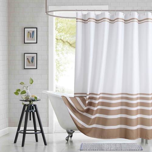 BESTRIPES 72x90 Inch Extra Long Shower Curtain, Beige and White Ombre Striped Waterproof Fabric, Modern Hotel Spa Design with 12 Rustproof Grommets & Weighted Hem