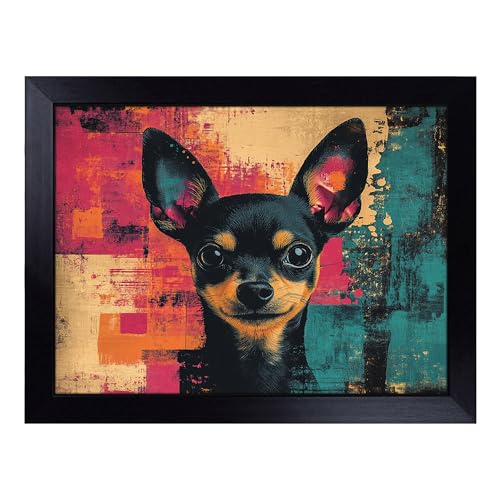 Lap Tray with Bean Bag Cushion, Chihuahua Dog - Handmade in the UK, Raised Wooden Edge, Padded Cushion, Heat-Resistant Wipe-Clean Surface, for Meals, Laptops and Crafts