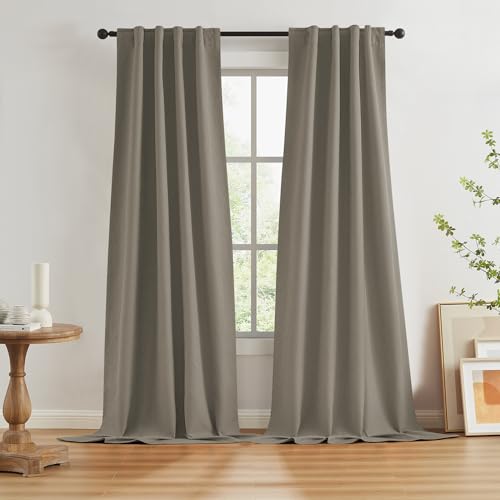 KEQIAOSUOCAI Taupe Blackout Curtains 108 Inches Long 2 Panels Back Tab Pocket Hook Belt Window Draperies for Dining Room 34x108