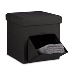 Relaxdays Folding Ottoman Size: 38 x 38 x 38 cm Sturdy Seat and Practical Footstool, Fabric, Removable Lid, Black