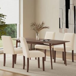 COLAMY Dining Chairs Set of 4 with Thick Seat Cushion, Fabric Chairs for Dining Room with Wood Legs and Ergonomic High Back, Upholstered Kitchen Chair with Anti-Slip Pads, Beige