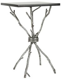 SAFAVIEH Glam Accent Table with Iron Legs, in Silver and Black, 36 X 36 X 55.88