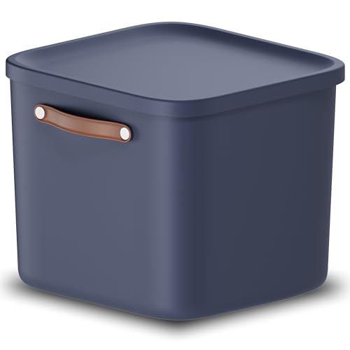 Rotho Maloja 40l Stackable Plastic Storage Box, Blue (Recycled PP), 39.5 x 38.0 x 34.0 cm