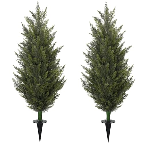 3.6FT Fake Topiary Trees Artificial Outdoor 2 Pcs UV Resistant Shrubs - Faux Cedar Tree for Outdoor Patio, Porch, Garden Indoor Planters Home Decoration