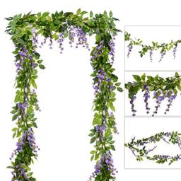 DearHouse -4 Pack 2M Artificial Wisteria Garland Silk Hanging Garland for Garden Home Garden Ceremony Wedding Arch Floral Decoration