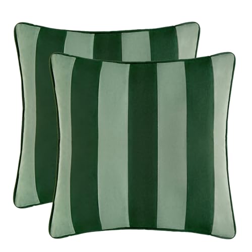 MONDAY MOOSE Decorative Throw Pillow Covers Cushion Cases, Set of 2 Soft Velvet Striped Piping Edge Designs, Pillow Inserts Not Included (Green/Light Green, 20x20 inch)