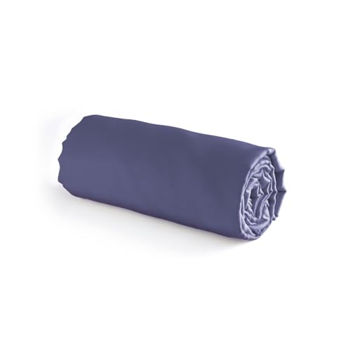 Pure Cotton - 100% Cotton Satin Fitted Sheet - Elegant Bed Linen - Soft, Style and Comfort - Washable at 40°C - 135 x 200 x 30 cm - Plain, Dark Blue