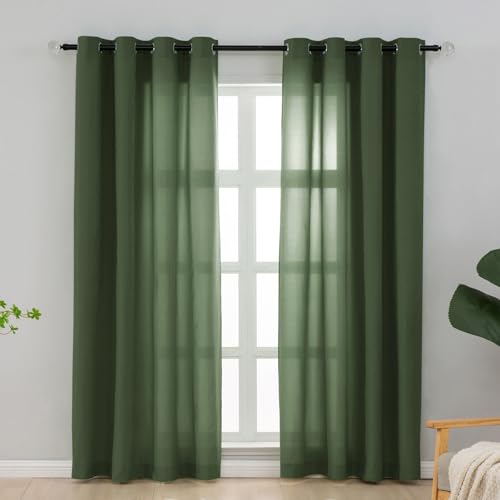 L.Z.E Olive Green Non-See-Through Privacy Curtains 63 Inch Length 2 Panels Set, Light Filtering Curtains for Living Room Bedroom Nursery Grommet Top Short Window Panels