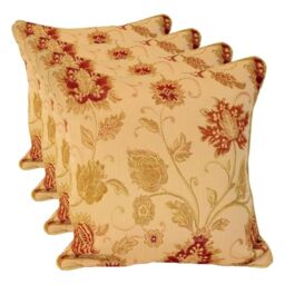 "Paoletti Riva Zurich Cushion Cover - Champagne Cream - Decorative Floral Jacquard Design - Piped Edges - Reversible - 100% Polyester - 45 x 45cm (18"" x 18"" inches) - Designed in the UK (Pack of 4)"