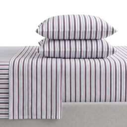 Nautica- Twin XL Sheet Set, Deep Pocket Fitted Sheet and Pillowcase Set, Casual Home Décor (Aevery Stripe Navy, Twin/Twin XL)