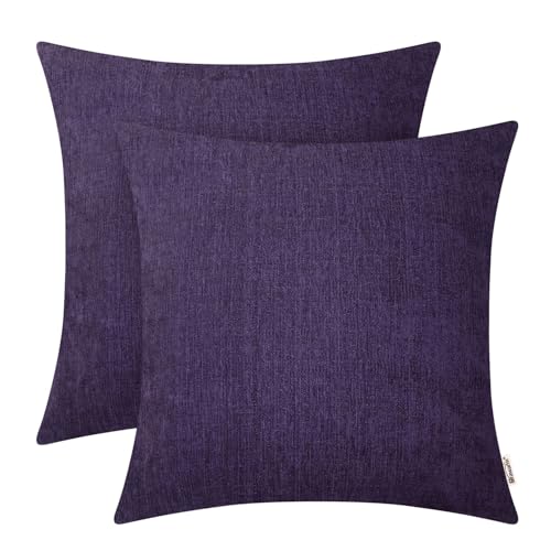 BRAWARM Pack of 2, Chenille Soft Throw Pillow Covers, Chenille Cushion Cover Pillowcase Shells, Decorative Couch Pillows for Living Room Car Sofa Chair 45cm x 45cm Plum Purple