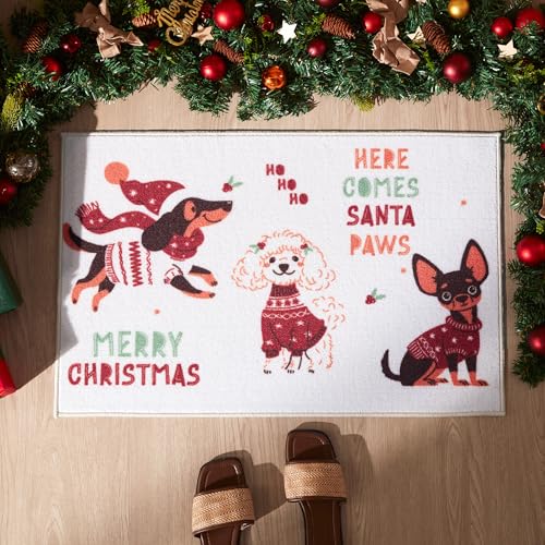 Sonive Christmas Door Mat Indoor, Non-Slip Dirt Trapper Door Mat for Back & Front Door, Carpet Rug Machine Washable Entrance Rug Doormat 50 x 80 cm Christmas Pet Decorations